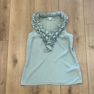 New York & Company Ruffled V-Neck Sleeveless Blouse - Light Blue, Green